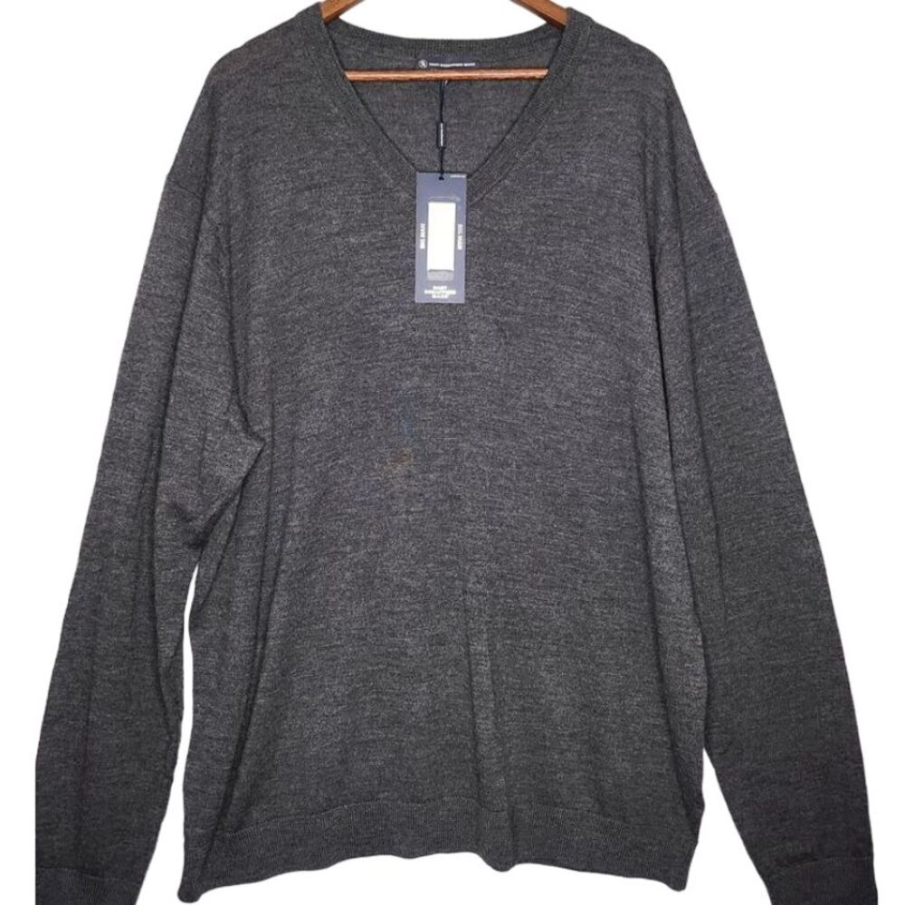 Hart‎ Schaffner Marx Men's Sweater V Neck 2XB Gray Extra Fine Merino Wool NWT